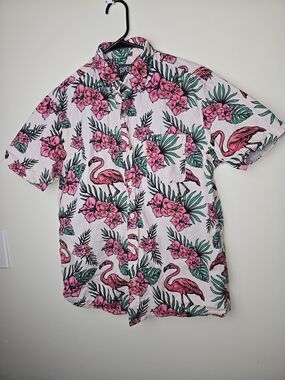 Super Massive Hawaiian Pink Tropical Flamingo Short-Sleeve Shirt - Men Size S
